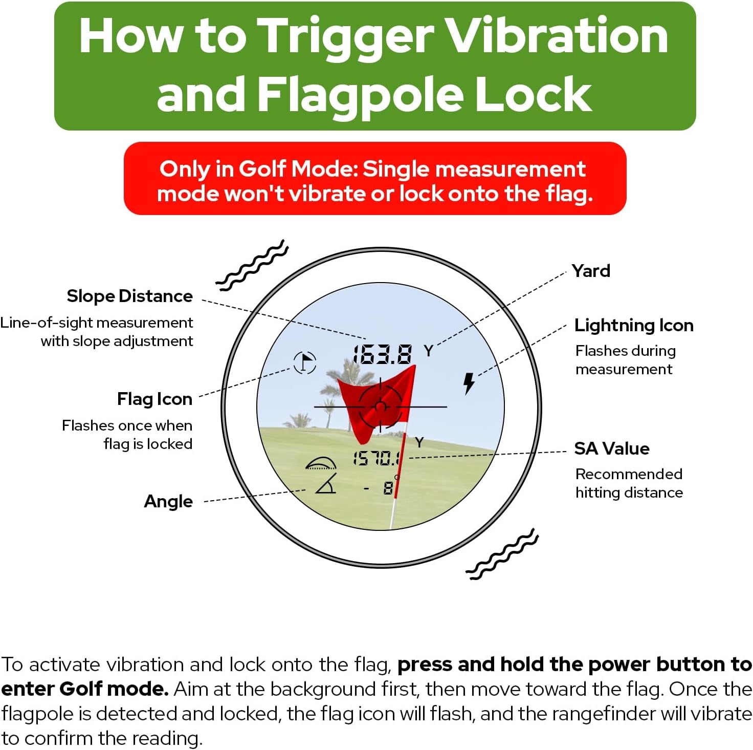 Golf Rangefinder with Slope, 1200 Yards Laser Range Finder with High-Precision Flag Pole Locking Vibration, 7X Magnification, Rechargeable Battery