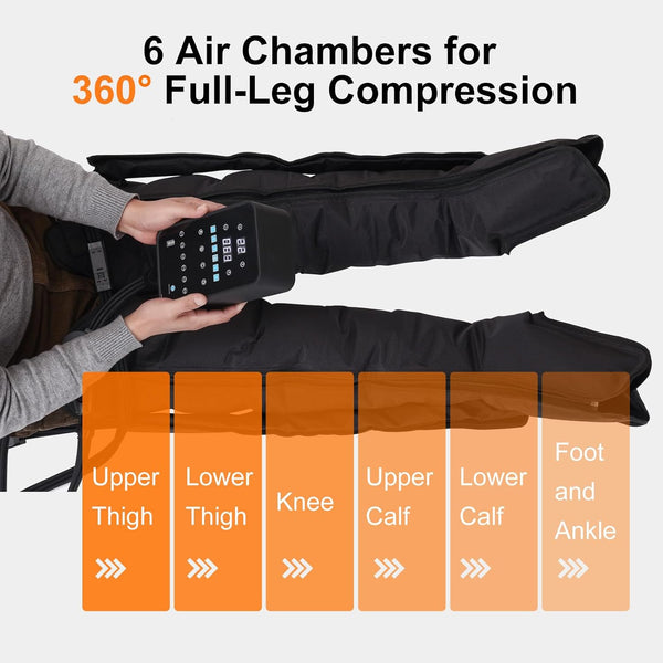 Air Compression Therapy System, Rechargeable Leg Massager, Dynamic Leg Compression Recovery Boots for Fast Recovery for Athletes (6 Chamber- L)