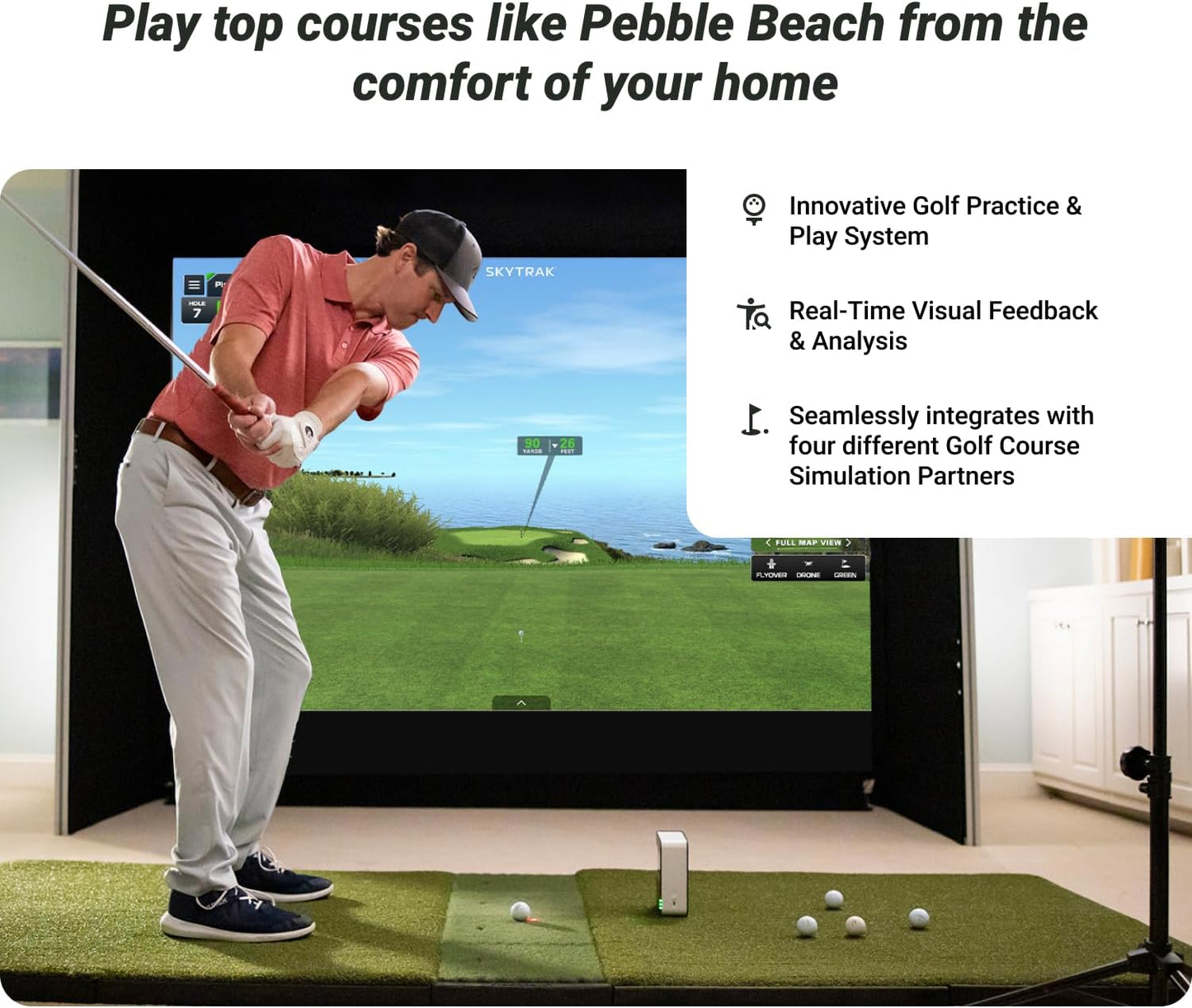 Golf Launch Monitor | Photometric Technology for Ball Speed, Carry & Total Distance, Spin Rates, Launch & Shot Shape Data | Golf Simulator & Practice