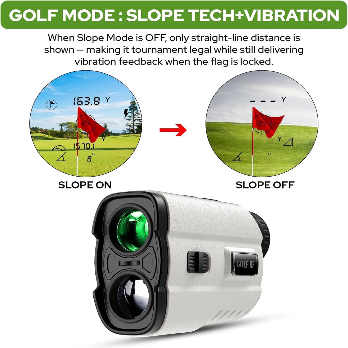 Golf Rangefinder with Slope, 1200 Yards Laser Range Finder with High-Precision Flag Pole Locking Vibration, 7X Magnification, Rechargeable Battery