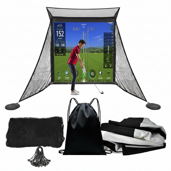 Golf Simulator Impact Screen with Black Double Layer Blackout Cloth Shank Side Net Ropes ;High Definition Premium 4K Projection Screen for Golfer